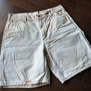 Vintage Carhartt Distressed Faded Tan Baggy Workwear Carpenter Shorts